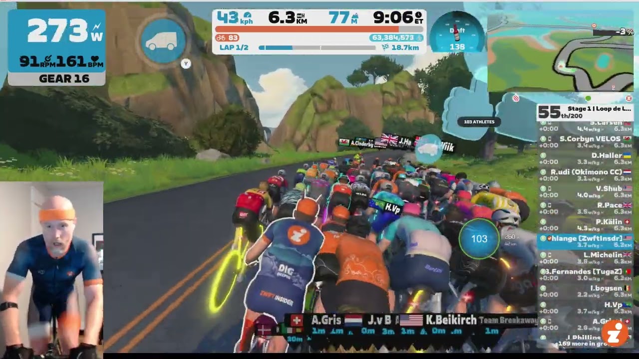 Zwift Games, Stage 1 - Loop de Loop with 200 B Racers - A Hill Too Far!