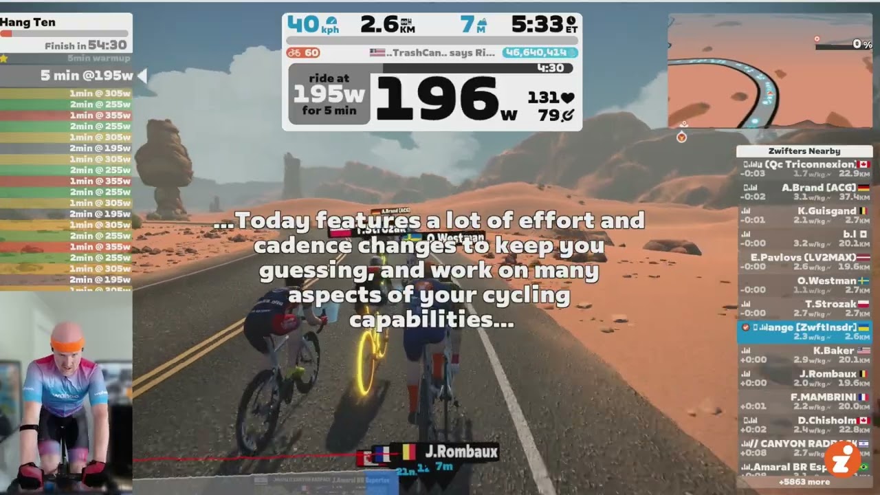 "Hang Ten" Workout // Zwift "Build Me Up" Training Plan // Week 8