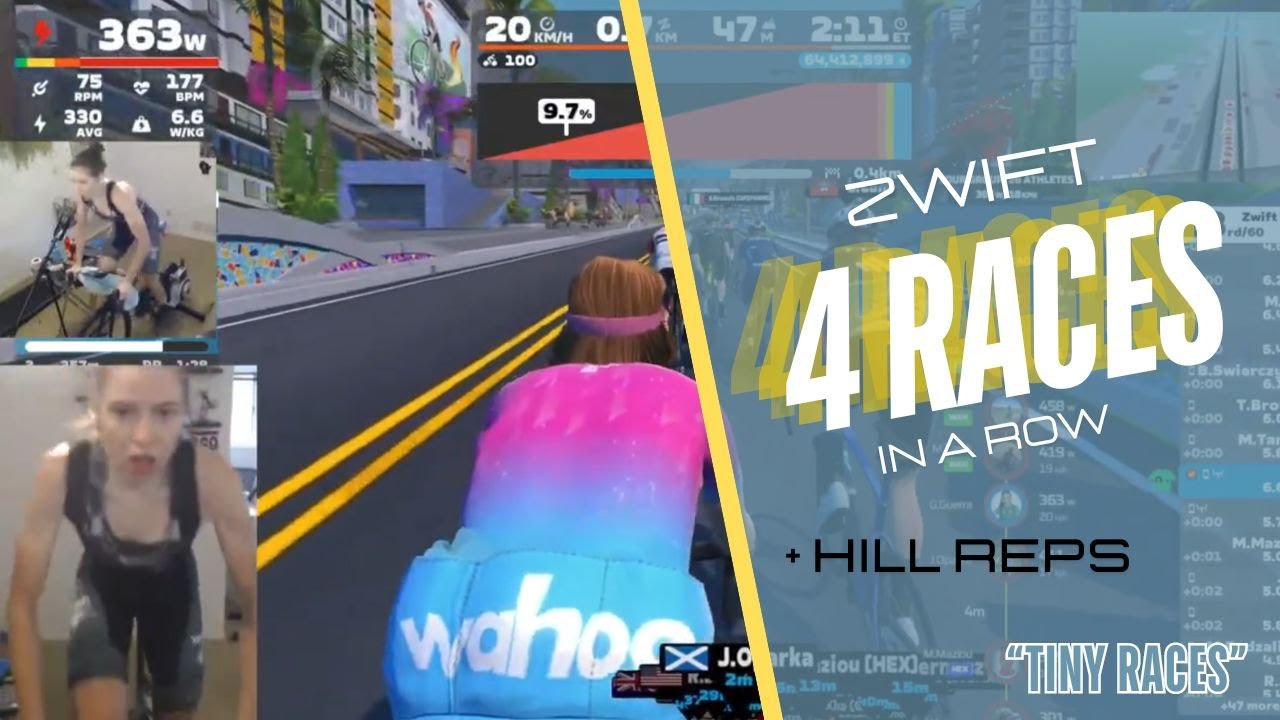 Zwift 4 tiny races + Oh hill no!