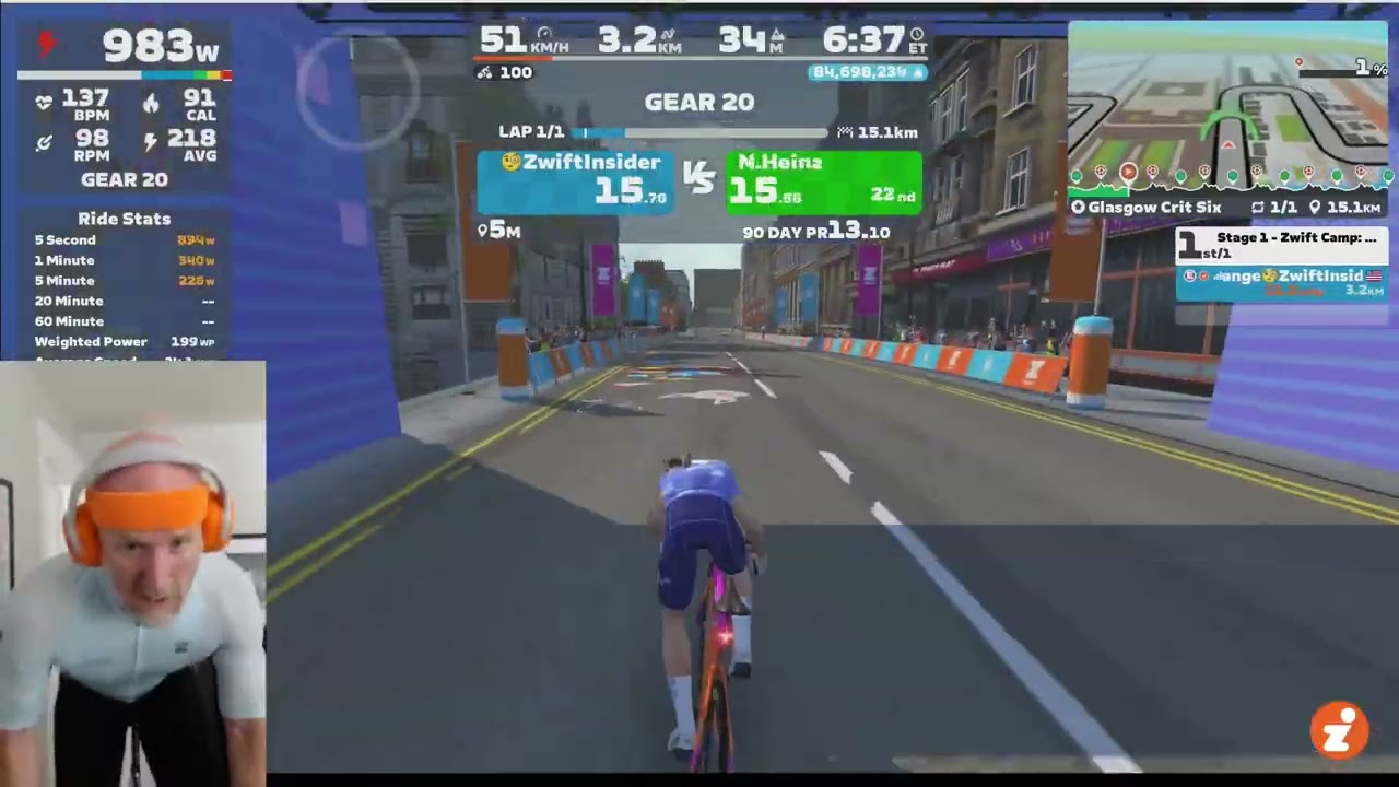 Zwift Camp: Build, Stage 1: 5-second Power on Glasgow Crit Six