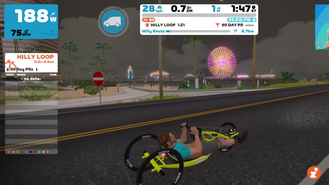 Zwift Handcycle in Downtown Watopia