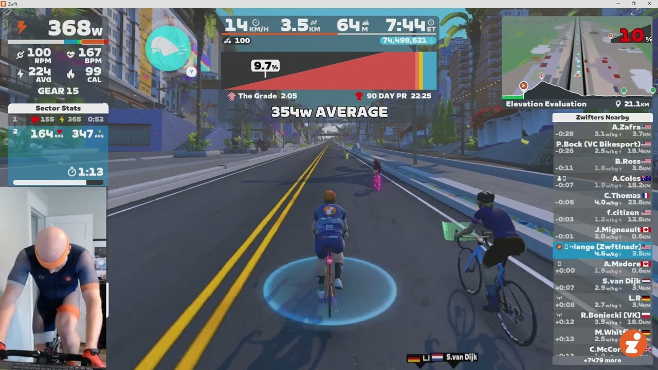 Zwift Camp: Baseline - Elevation Evaluation 10-Minute Test