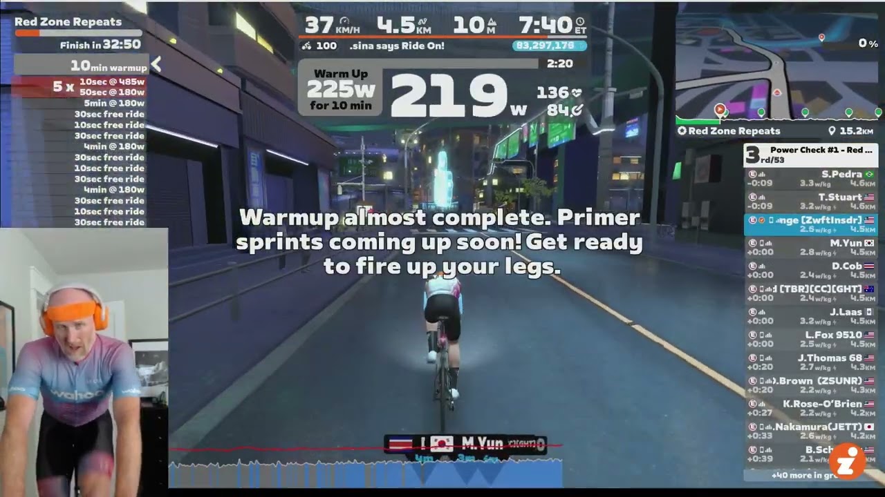 Zwift Camp: Baseline - Red Zone Repeats - 5-second Power Test!