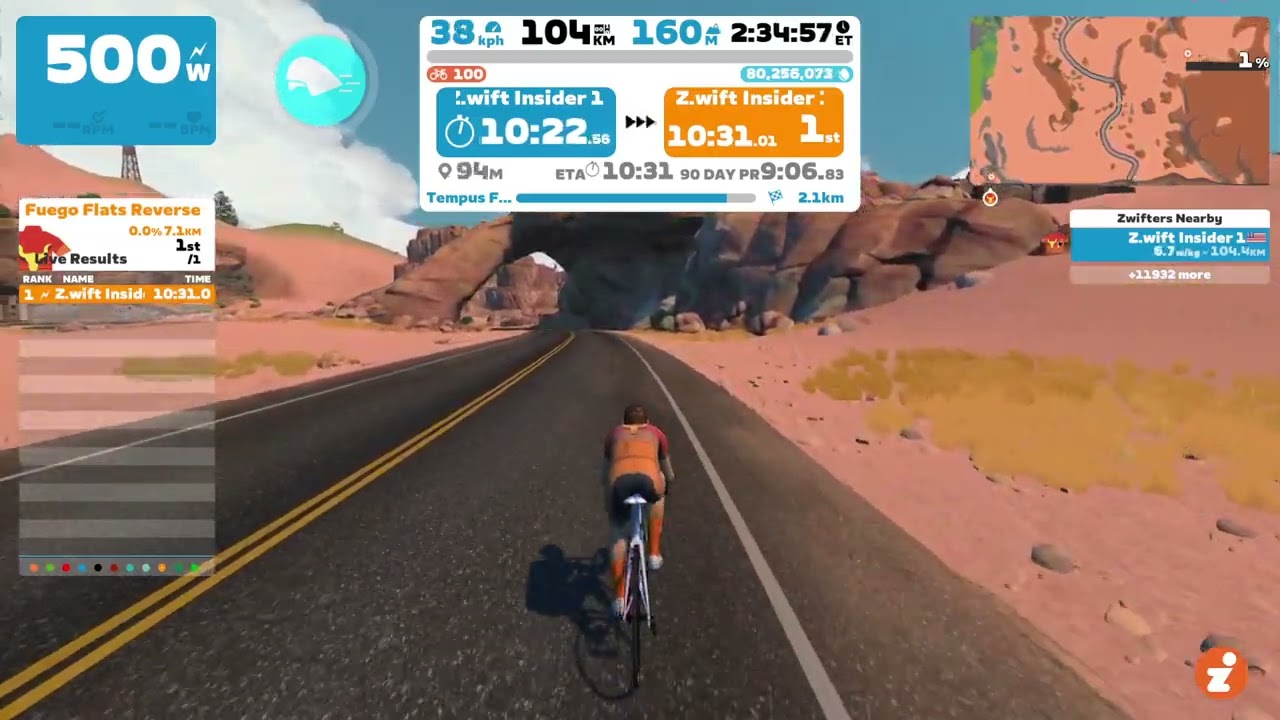 500W to 100W in 3-second intervals: 10:31.46