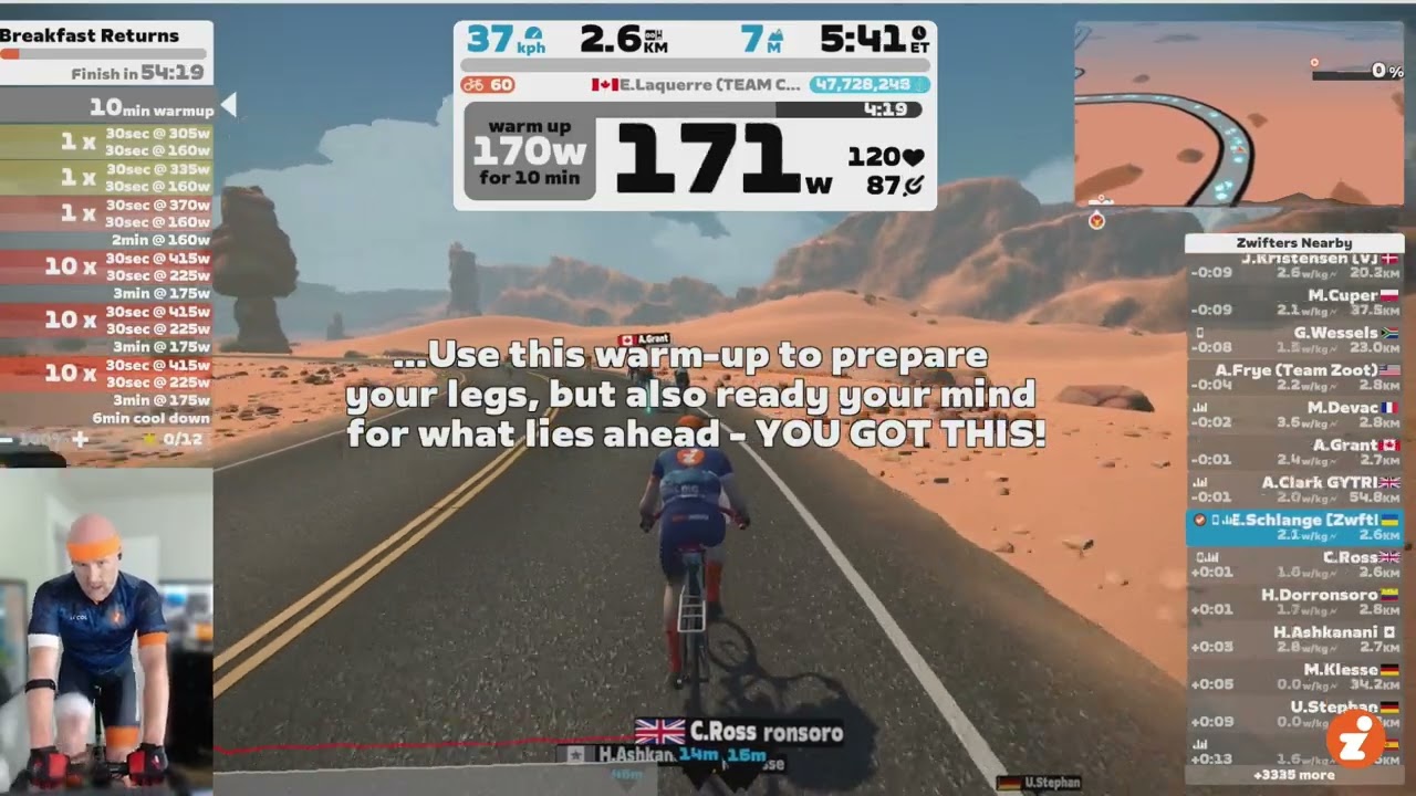 "Breakfast Returns" Workout // Zwift "Build Me Up" Training Plan // Week 11