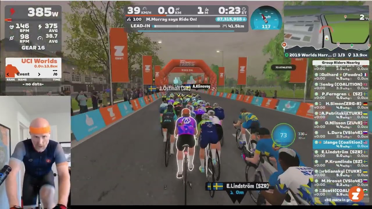 Zwift Racing League - 3 Laps of 2019 UCI Worlds Harrogate Circuit (Points Race)