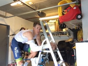 Hayman recovering in his garage. He says "I was embarrassed by this photo. There's a fine line between stupidity and dedication."