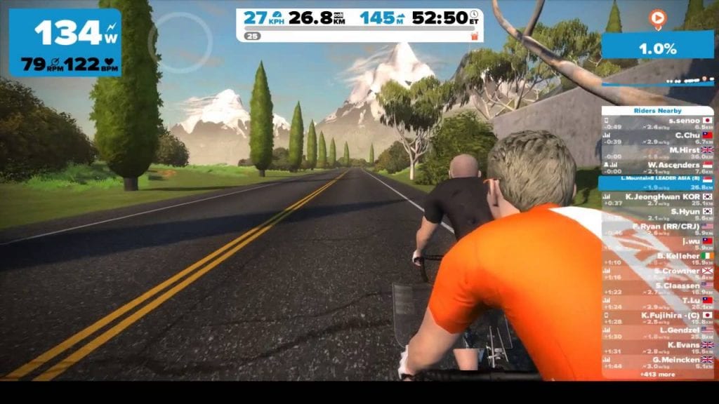 What is the heads up display/screen I see front of some riders? Zwift