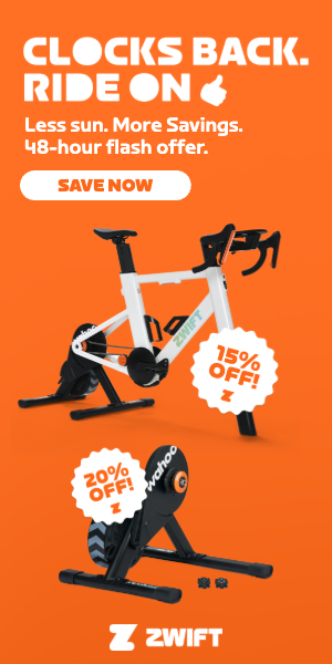 zwift-ride-bundle_EN_300x600 Zwift 48-hour flash sale advertisement featuring a stationary bike and trainer with 15% and 20% off discount labels.