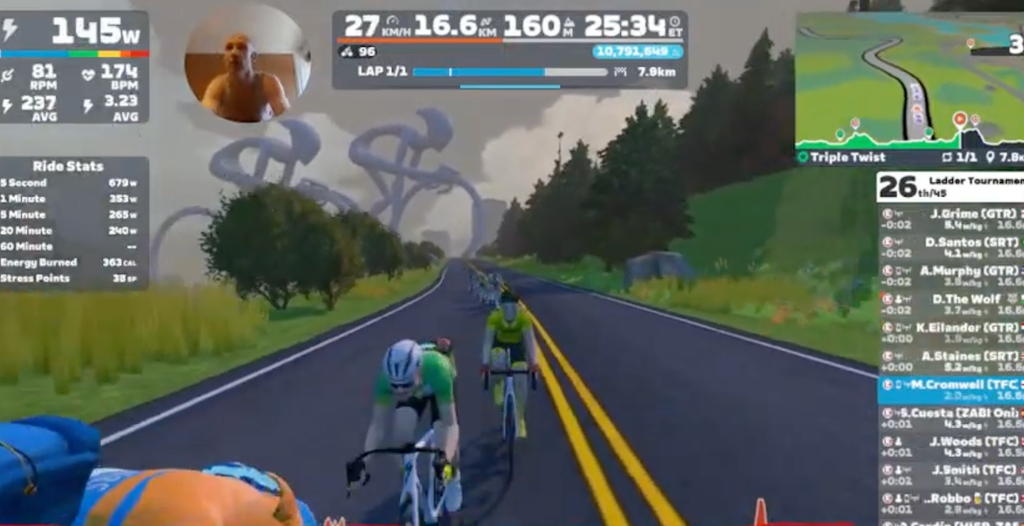 A bike race bracket: Round 1 has 10 teams, top 4 advance; Round 2 has 4 teams, top 2 advance; Round 3 has 2 teams, 1 champion winner with a trophy icon.