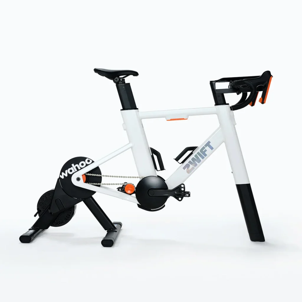 Wahoo Zwift indoor smart bike with a white frame and black components.